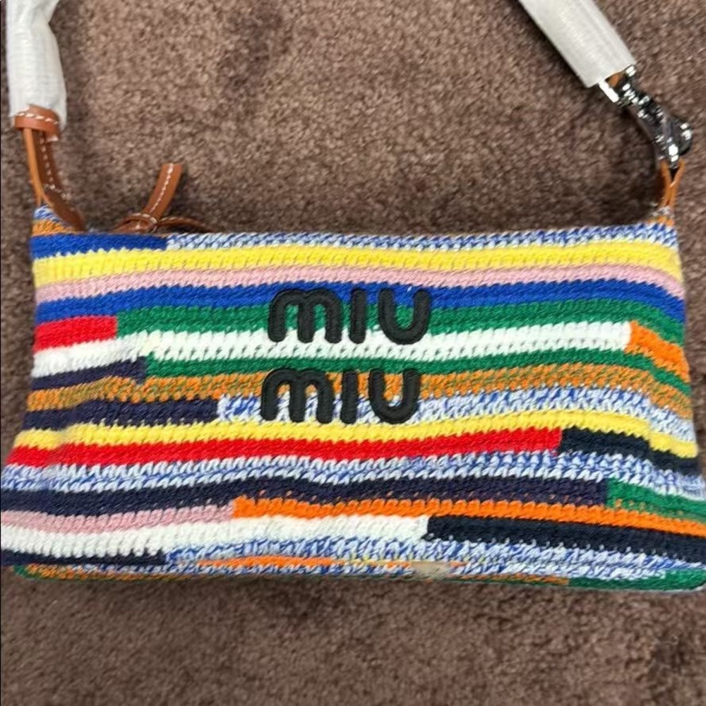 Miu Miu Colorful Striped Knit Shoulder Bag